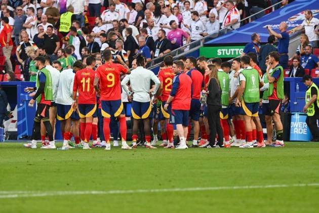 Soccer, Men, Season 2023 24, Euro EM 2024, Quarterfinals in Stuttgart, Spain Germany, The players of Spain , 05 07 2024, Copyright: xMatthiasxKochx