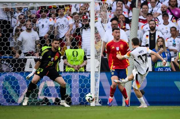 Spain v Germany - UEFA EURO, EM, Europameisterschaft,Fussball 2024 Florian Wirtz of Germany scores a goal during the UEFA EURO 2024 quarter-final football match between Spain and Germany. Stuttgart Germany Copyright: xNicolòxCampox