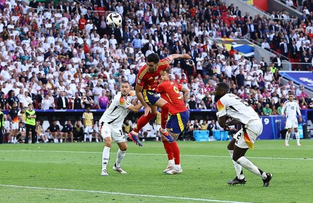 Mikel Merino of Spain scores a goal to make it 2-1 Spain v Germany, UEFA European Championship, EM, Europameisterschaft 2024, Quarter Final, Football, Stuttgart Arena, Stuttgart, Germany, 05 Jul 2024 EDITORIAL USE ONLY No use with unauthorised audio, video, data, fixture lists, club league logos or live services. Online in-match use limited to 120 images, no video emulation. No use in betting, games or single club league player publications. Copyright: xMichaelxZemanek Shutterstockx 14571380da