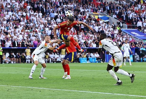 Mikel Merino of Spain scores a goal to make it 2-1 Spain v Germany, UEFA European Championship, EM, Europameisterschaft 2024, Quarter Final, Football, Stuttgart Arena, Stuttgart, Germany, 05 Jul 2024 EDITORIAL USE ONLY No use with unauthorised audio, video, data, fixture lists, club league logos or live services. Online in-match use limited to 120 images, no video emulation. No use in betting, games or single club league player publications. Copyright: xMichaelxZemanek Shutterstockx 14571380dd