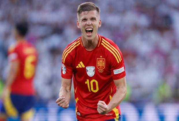 Spain v Germany: Quarter-Final - UEFA EURO, EM, Europameisterschaft,Fussball 2024 Dani Olmo of Spain celebrates after winning the UEFA EURO 2024 quarter-final match between Spain and Germany at Stuttgart Arena on July 5, 2024 in Stuttgart, Germany. Stuttgart Stuttgart Arena Germany Germany Copyright: xRichardxSellers Sportsphoto APLx 14044193