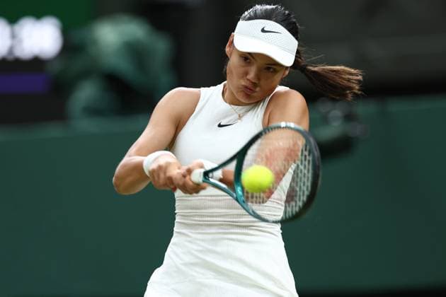 5th July 2024; All England Lawn Tennis and Croquet Club, London, England; Wimbledon Tennis Tournament, Day 5; Emma Raducanu (GBR) in action during her third round match against Maria Sakkari (GRE)  ActionPlus12664269 ShaunxBrooks