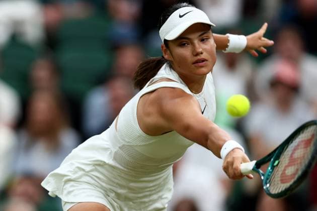 5th July 2024; All England Lawn Tennis and Croquet Club, London, England; Wimbledon Tennis Tournament, Day 5; Emma Raducanu (GBR) in action during her third round match against Maria Sakkari (GRE)  ActionPlus12664270 ShaunxBrooks
