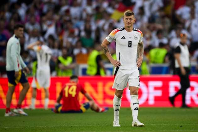 Spain v Germany - UEFA EURO, EM, Europameisterschaft,Fussball 2024 Toni Kroos of Germany looks dejected at the end of the UEFA EURO 2024 quarter-final football match between Spain and Germany. Stuttgart Germany Copyright: xNicolòxCampox