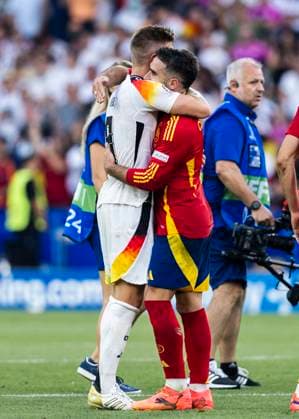 Stuttgart, MHPArena 05 07 2024 Daniel Carvajal of spain comforts Toni Kroos of germany during the quarterfinal match Spain v Germany at the UEFA European Championship 2024