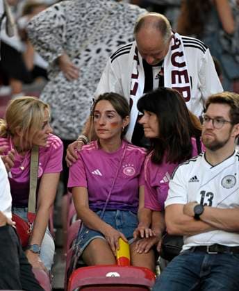 05 07 2024, Football UEFA EURO 2024, quarter-final, Spain Germany, in the Stuttgart Arena Lena Wurzenberger Germany the girlfriend of coach Julian Nagelsmann Germany is sad after the match