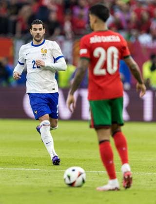 Portugal v France - UEFA EURO, EM, Europameisterschaft,Fussball 2024: Quarter-Final Theo Hernandez , Joao Cancelo during the UEFA Euro 2024 Quarter Final match between Portugal v France, at the stadium in Hamburg, Germany, on July 5, 2024. Hamburg Germany  Copyright: xFotoxOlimpikx originalFilename:jastrzebowski-portugal240705_np2dP.jpg