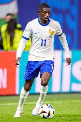 2024-07-05 Portugal v France - Quarter-Final - UEFA EURO, EM, Europameisterschaft,Fussball 2024 HAMBURG, GERMANY - JULY 5: Ousmane Dembele of France dribbles during the Quarter-Final - UEFA EURO 2024 match between Portugal and France at Volksparkstadion on July 5, 2024 in Hamburg, Germany. (Photo by Joris Verwijst BSR Agency) Hamburg Germany Content not available for redistribution in The Netherlands directly or indirectly through any third parties. Copyright: xBSRxAgencyx