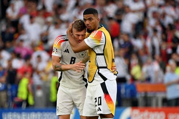 05 07 2024, xjrdrx, Football EM 2024 1 4 Final, Germany Spain emspor, v l sad, disappointed, frustrated, dejected Toni Kroos German National Football Team DFB Benjamin Henrichs German National Football Team DFB DFL DFB REGULATIONS PROHIBIT ANY USE OF PHOTOGRAPHS as IMAGE SEQUENCES and or QUASI VIDEO Stuttgart
