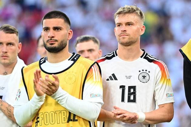05 07 2024, xjrdrx, Football EM 2024 1 4 Final, Germany Spain emspor, v l sad, disappointed, frustrated, dejected Deniz Undav Deutsche Fussball Nationalmanschaft DFB Maximilian Mittelstädt Deutsche Fussball Nationalmannschaft DFB DFL DFB REGULATIONS PROHIBIT ANY USE OF PHOTOGRAPHS as IMAGE SEQUENCES and or QUASI VIDEO Stuttgart