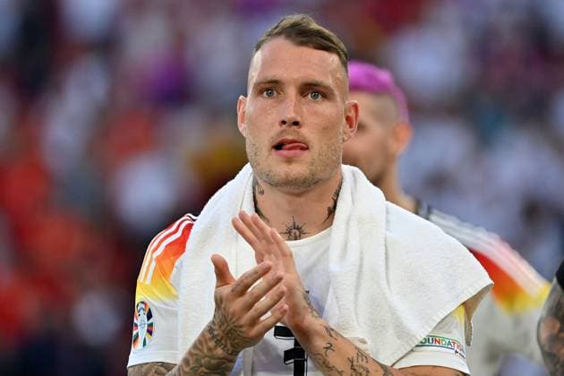 05 07 2024, xjrdrx, Football EM 2024 1 4 Final, Germany Spain emspor, v l sad, disappointed, frustrated, dejected David Raum Deutsche Fussball Nationalmannschaft DFB DFL DFB REGULATIONS PROHIBIT ANY USE OF PHOTOGRAPHS as IMAGE SEQUENCES and or QUASI VIDEO Stuttgart