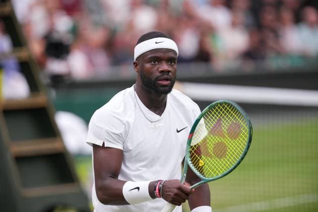 LONDON, ENGLAND - JULY 5: Frances Tiafoe (USA) during his Gentlemen s Singles Third Round match against Carlos Alcaraz (ESP) during day five of The Championships Wimbledon 2024 at All England Lawn Tennis and Croquet Club on July 5, 2024 in London, England.  Copyright: xHiroshixSatox