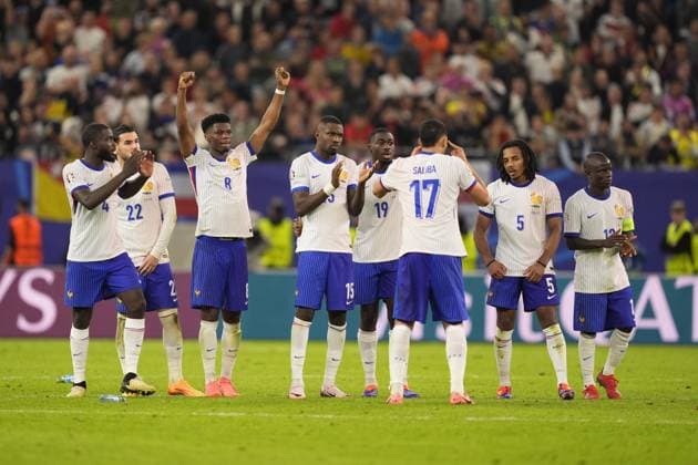 France celebrates after penality kick during a quarterfinal match between Portugal and France at the Euro 2024 soccer tournament in Hamburg, Germany - Friday July 5, 2024. - Soccer .  Copyright: xFabioxFerrari LaPressex
