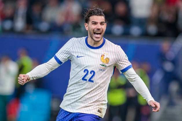 UEFA EURO 2024 Portugal France 05 07 2024 Theo Hernandez France, 22 celebrates after his penalty kick UEFA EURO 2024 quarter-final Portugal France Volksparkstadion Hamburg, Hamburg on 05 07 2024 Copyright: xBEAUTIFULxSPORTS Meuselx
