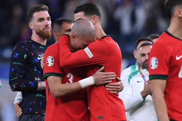 Soccer UEFA EURO 2024 quarterfinal Portugal France on 05 07 2024 at Volksparkstadion Hamburg in Hamburg Pepe Portugal , Cristiano Ronaldo Portugal disappointed cries tears xRx