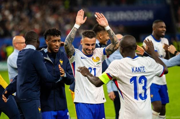 Portugal v France, UEFA EURO, EM, Europameisterschaft,Fussball 2024, Hamburg, Germany Hamburg, Germany. 05th, July 2024. Jonathan Clauss (21) of France seen in celebration after winning the UEFA Euro 2024 quarter final match between Portugal and France at Volksparkstadion in Hamburg. Hamburg Germany  Copyright: xGonzalesxPhoto FrederikkexJensenx