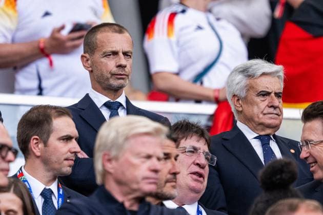 240705 Aleksander Ceferin, president of UEFA, in the stands ahead of the UEFA Euro 2024 Football Championship quarterfinal between Spain and Germany on July 5, 2024 in Stuttgart Photo Mathias Bergeld BILDBYRAN code MB MB0942 fotboll football soccer fotballs em europamästerskap em uefa euro uefa european football championship euro 2024 quarterfinal quarterfinal quarterfinals spanien spain deutschland germany bbeng  Copyright: MATHIASxBERGELD BB240705MB215