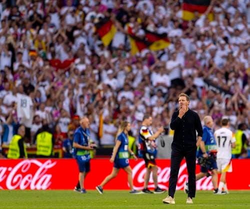 05 07 2024, Football UEFA EURO 2024, quarter-finals, Spain Germany, in the Stuttgart Arena Frustration after the lost match and the elimination for coach Julian Nagelsmann Germany, who also sheds a few tears
