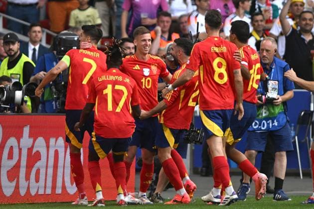 DANI OLMO, ALVARO MORATA, NICO WILLIAMS, DANIEL CARVAJAL, UEFA EURO, EM, Europameisterschaft,Fussball 2024, Spain-Germany 2-1, jubel, esultanza, joy, celebration UEFA EURO 2024 SPAGNA-GERMANIA 2-1 dts