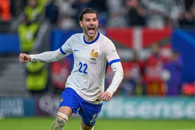 Euro 2024 Portugal France on 05 07 2024 at the Volksparkstadion in Hamburg Theo Hernandez of France celebrates his goal MT