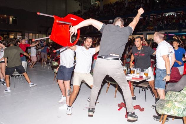 (240706) -- MADRID, July 6, 2024 -- Fans of Spain react as they watch a live broadcast of the UEFA EURO, EM, Europameisterschaft,Fussball 2024 quarter-final match between Spain and Germany at the Ice Palace in Madrid, Spain on July 5, 2024. (Photo by Xinhua) (SP)SPAIN-MADRID-FOOTBALL-EURO 2024-SPAIN VS GERMANY-FANS GustavoxValiente 