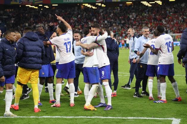 Final joy (France) during the UEFA EURO, EM, Europameisterschaft,Fussball Germany 2024 match between Portugal 4-5 France at Volkspakstadion on July 05, 2024 in Hamburg , Germany. Noxthirdxpartyxsales  (258789665)