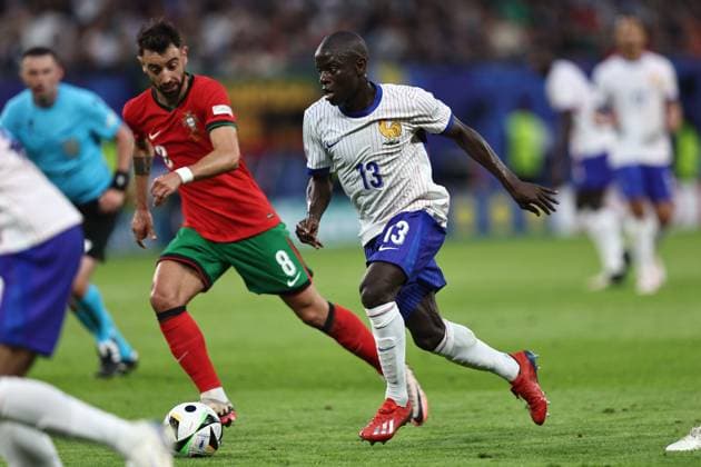 N Golo Kante (France) Bruno Fernandes (Portugal) during the UEFA EURO, EM, Europameisterschaft,Fussball Germany 2024 match between Portugal 4-5 France at Volkspakstadion on July 05, 2024 in Hamburg , Germany. Noxthirdxpartyxsales  (258790032)