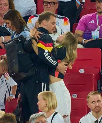 Anika Bissel, wife of Manuel Neuer kissing after the quarter final match GERMANY - SPAIN 1-2 n.V. of the UEFA European Championships 2024 on Jul 5, 2024 in Stuttgart, Germany.
