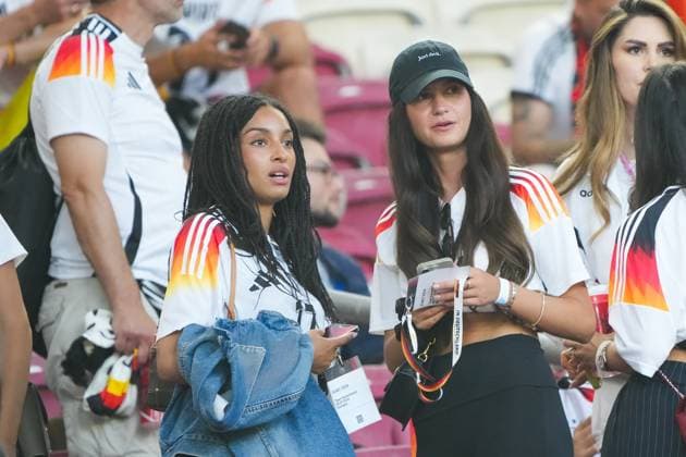 Aaliyah, girlfriend of Florian Wirtz Germany Germany, 17 with the new girlfriend of Robin Koch Germany Germany, 24 Vanessa Stuttgart 05 07 2024 Germany vs Spain, EURO2024, Quarterfinals, M45, EM Arena Stuttgart