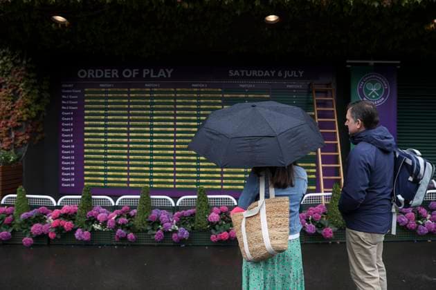(240706) -- LONDON, July 6, 2024 -- Photo taken on July 6, 2024 shows people looking at the order of play on day 6 at Wimbledon tennis Championship in London, Britain. ) (SP)BRITAIN-LONDON-TENNIS-WIMBLEDON-DAY 6 HanxYan 