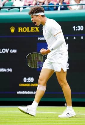 Ben Shelton celebrates during his third round match Wimbledon Tennis Championships, Day 6, The All England Lawn Tennis and Croquet Club, London, UK - 06 Jul 2024  Copyright: xJavierxGarcia Shutterstockx 14574535be