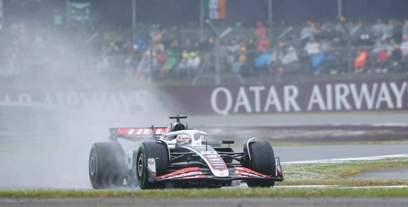 6th July 2024; Silverstone Circuit, Northamptonshire, England; Formula 1 2024 Qatar Airways British F1 Grand Prix; Qualifying Day; Kevin Magnussen of the Haas F1 Team driving the VF24 under wet conditions  ActionPlus12664794 PaulxBonser