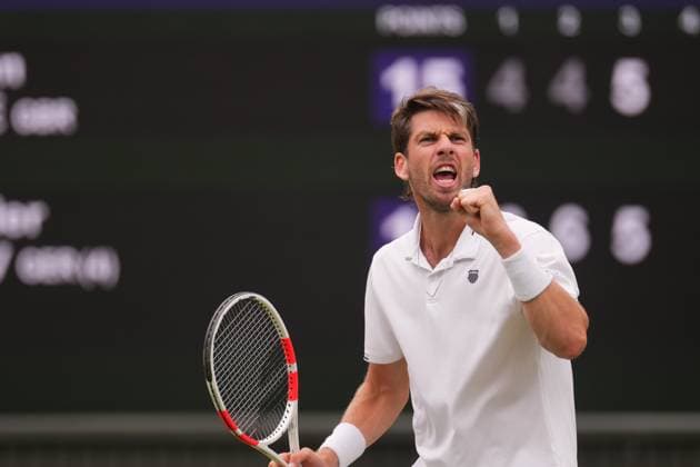 LONDON, ENGLAND - JULY 06: Cameron Norrie of Great Britain celebrates as he plays against Alexander Zverev of Germany in his Gentlemen s Singles third round match during day six of The Championships Wimbledon 2024 at All England Lawn Tennis and Croquet Club on July 06, 2024 in London, England  Copyright: xHiroshixSatox