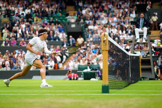 Ben Shelton hits the winning point in his third round match Wimbledon Tennis Championships, Day 6, The All England Lawn Tennis and Croquet Club, London, UK - 06 Jul 2024  Copyright: xJavierxGarcia Shutterstockx 14574535fe