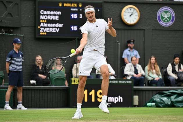 Alexander Zverev of Germany plays Cameron Norrie of Great Britain in the third round of the Wimbledon tennis mens singles championships held at the All England Lawn Tennis & Croquet Club. Featuring: Alexander Zverev of Where: London, United Kingdom When: 06 Jul 2024 Credit: Ray Tang Cover Images **STRICTLY EDITORIAL USE ONLY** EDITORIAL USE ONLY. RESTRICTED TO NEWSPAPERS BASED IN THE UK Copyright: xx coverimg53926050