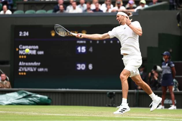 6th July 2024; All England Lawn Tennis and Croquet Club, London, England; Wimbledon Tennis Tournament, Day 6; Alexander Zverev (GER) during his third round match against Cameron Norrie (GBR)  ActionPlus12664967 ShaunxBrooks