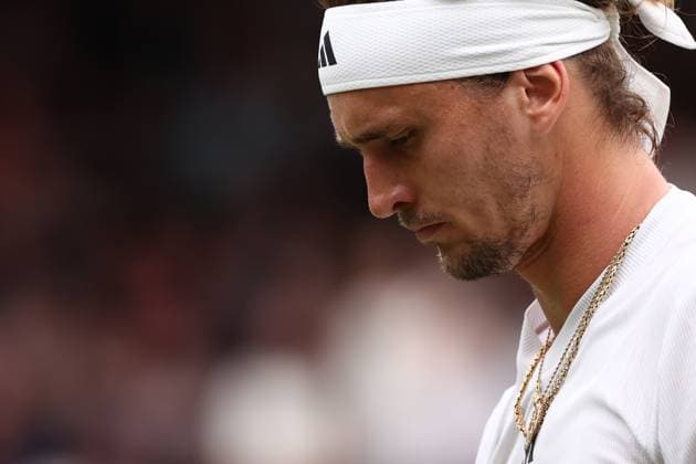 6th July 2024; All England Lawn Tennis and Croquet Club, London, England; Wimbledon Tennis Tournament, Day 6; A dejected Alexander Zverev (GER) during his third round match against Cameron Norrie (GBR)  ActionPlus12664970 ShaunxBrooks