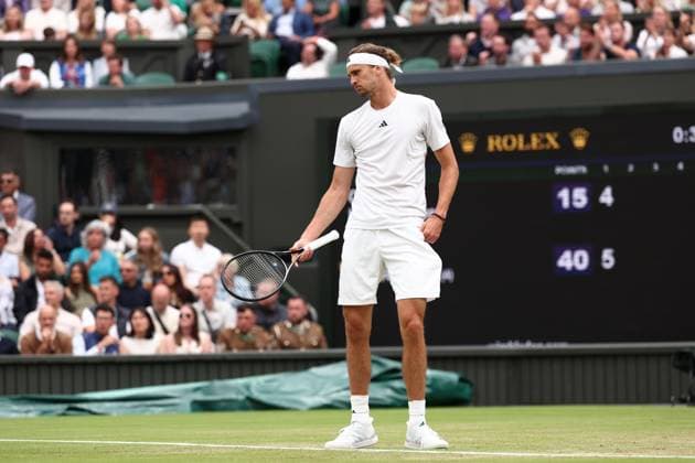 6th July 2024; All England Lawn Tennis and Croquet Club, London, England; Wimbledon Tennis Tournament, Day 6; A dejected Alexander Zverev (GER) during his third round match against Cameron Norrie (GBR)  ActionPlus12664971 ShaunxBrooks