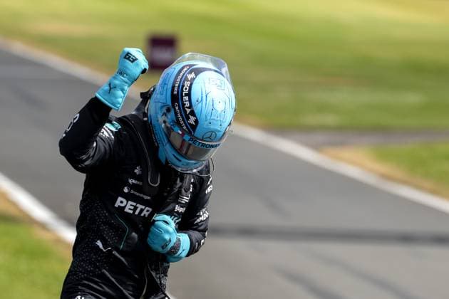 SILVERSTONE - George Russell (Mercedes) takes pole position for the British GP. ANP SANDER KONING xVIxANPxSportx xxANPxIVx 502900318 originalFilename: 502900318.jpg