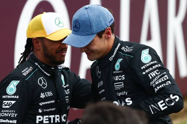 F1 British Grand Prix 2024 Qualifying Lewis Hamilton and George Russell of Mercedes after qualifying ahead of the Formula 1 British Grand Prix at Silverstone Circuit in Northampton, Great Britain on July 6, 2024. Northampton United Kingdom  Copyright: xJakubxPorzyckix originalFilename:porzycki-f1britis240706_np9me.jpg