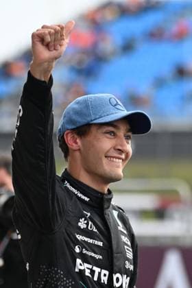 6th July 2024; Silverstone Circuit, Northamptonshire, England; Formula 1 2024 Qatar Airways British F1 Grand Prix; Qualifying Day; George Russell (63) of Mercedes celebrates after qualifying in first place and taking pole position for the British Grand Prix  ActionPlus12664973 SimonxWest