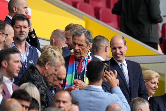 William, prince of Wales in the stands England v Switzerland, UEFA European Championship, EM, Europameisterschaft 2024, Quarter Final, Football, Dusseldorf Arena, Dusseldorf, Germany, 06 Jul 2024 EDITORIAL USE ONLY No use with unauthorised audio, video, data, fixture lists, club league logos or live services. Online in-match use limited to 120 images, no video emulation. No use in betting, games or single club league player publications.  Copyright: xDavexShopland Shutterstockx 14571391y