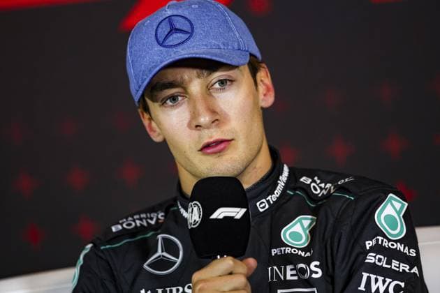 RUSSELL George (gbr), Mercedes AMG F1 Team W15, portrait, press conference, PK, Pressekonferenz during the Formula 1 Qatar Airways British Grand Prix 2024, 12th round of the 2024 Formula One World Championship, WM, Weltmeisterschaft from July 5 to 7, 2024 on the Silverstone Circuit, in Silverstone, United Kingdom - F1 - BRITISH GRAND PRIX 2024 DPPI Panoramic 240706_R12_GRAN_BRETAGNA_DP_EA013033