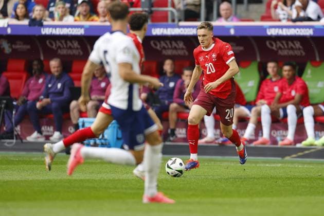 DUSSELDORF, Dusseldorf Arena ,06-07-2024 , European Football Championship Euro2024, round of 8 match no.48 between England and Switzerland, Switzerland player Michel Aebischer England - Switzerland (Euro2024)  x25694376x Copyright:
