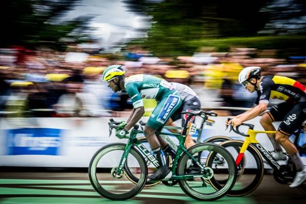 Belgian Jasper Philipsen of Alpecin-Deceuninck, Eritrean Biniam Girmay Hailu of Intermarche-Wanty and Belgian Arnaud De Lie of Lotto Dstny sprint to the finish of stage 8 of the 2024 Tour de France cycling race, from Semur-en-Auxois to Colombey-les-Deux-Eglises, France (183,4 km) on Saturday 06 July 2024. The 111th edition of the Tour de France starts on Saturday 29 June and will finish in Nice, France on 21 July. JASPERxJACOBS  x95962947x