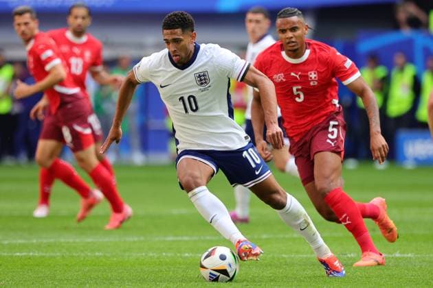 Jude Bellingham of England during the Euro 2024 Quarter-finals football match between England and Switzerland at Dusseldorf Arena Stadium in Dusseldorf (Germany), July 6th, 2024. cesarexpurini