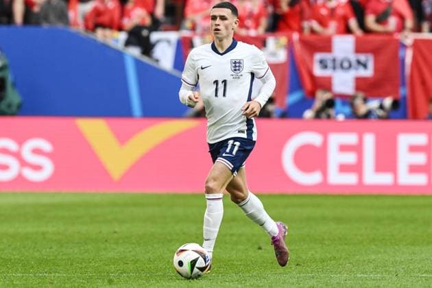 DUSSELDORF - Phil Foden of England during the UEFA EURO, EM, Europameisterschaft,Fussball 2024 quarter-final match between England and Switzerland at the Dusseldorf Arena on July 6, 2024 in Dusseldorf, Germany. ANP Hollandse Hoogte UEFA EURO 2024 2024 xVIxANPxSportx xGerritxvanxKeulenxIVx 502907704 originalFilename: 502907704.jpg