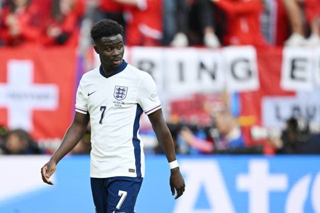 DUSSELDORF - Bukayo Saka of England is disappointed during the UEFA EURO, EM, Europameisterschaft,Fussball 2024 quarter-final match between England and Switzerland at the Dusseldorf Arena on July 6, 2024 in Dusseldorf, Germany. ANP Hollandse Hoogte UEFA EURO 2024 2024 xVIxANPxSportx xGerritxvanxKeulenxIVx 502910558 originalFilename: 502910558.jpg
