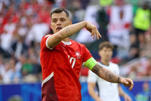 Granit Xhaka Switzerland, 10 , Football, UEFA , European Championship, Quarterfinals 2024, England vs Switzerland, 06 07 2024, Duesseldorf Arena, Duesseldorf, Germany Duesseldorf Duesseldorf Arena Nordrhein Westfalen Germany Copyright: xGrantxHubbsx