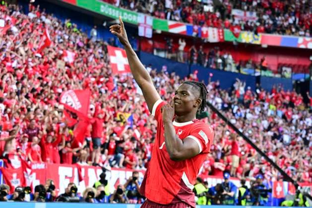 Goal celebration for 0 1 by Breel Embolo 7 Switzerland , England Switzerland, Football, UEFA Euro 2024, Quarter-final, 06 07 2024 Düsseldorf North Rhine-Westphalia Germany Copyright: xkolbert-press MarcxNiemeyerx